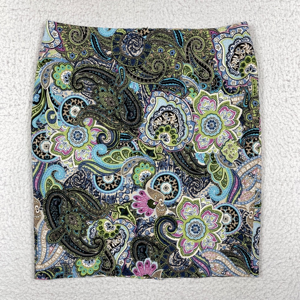 Talbots Pencil Skirt Womens 12P Multi Paisley Cotton Blend Preppy Classic Office